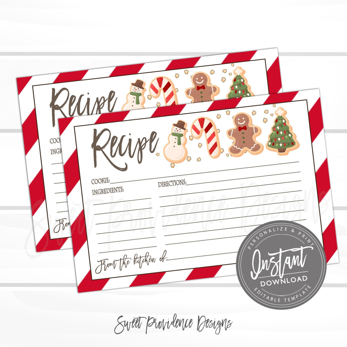 Christmas Cookie Exchange Recipe Card, Editable Christmas Recipe