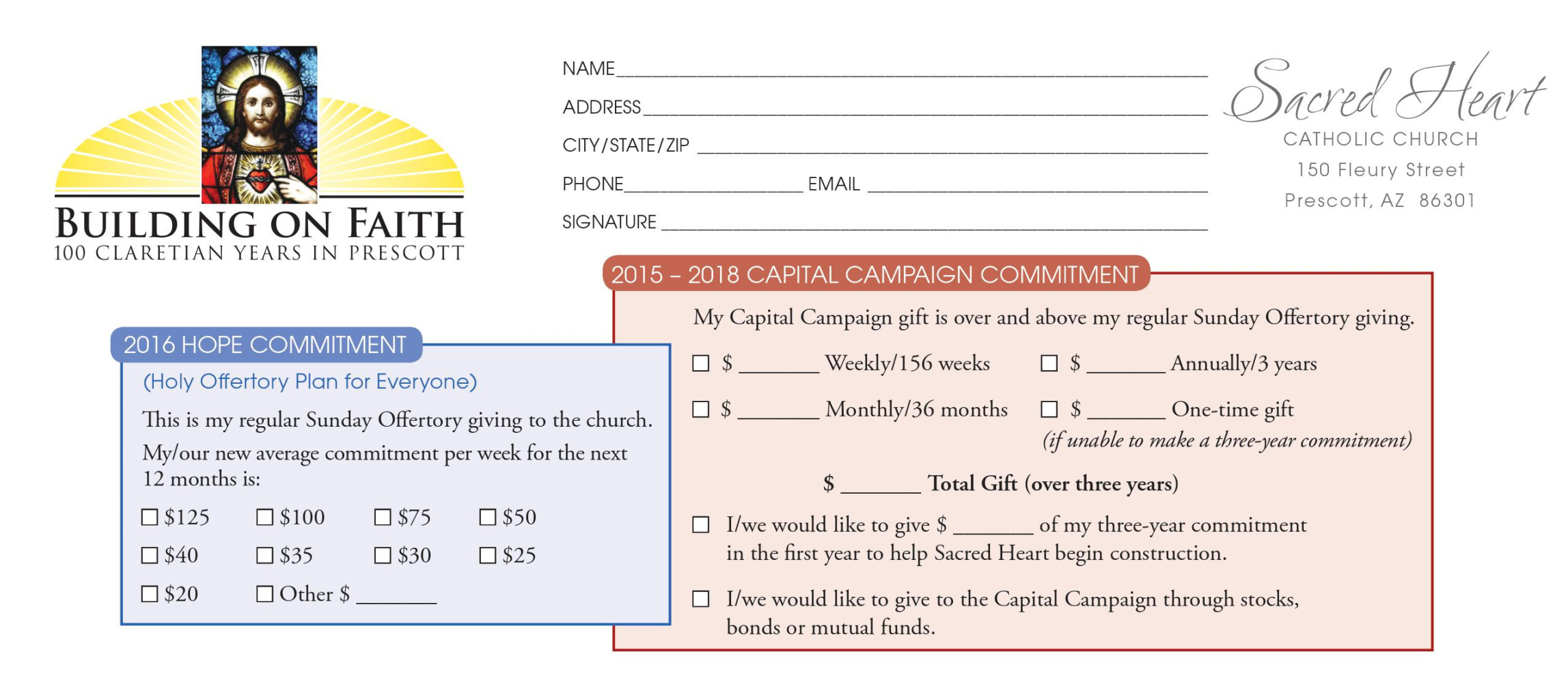 Church Capital Campaign Pledge Card Samples - Church Development