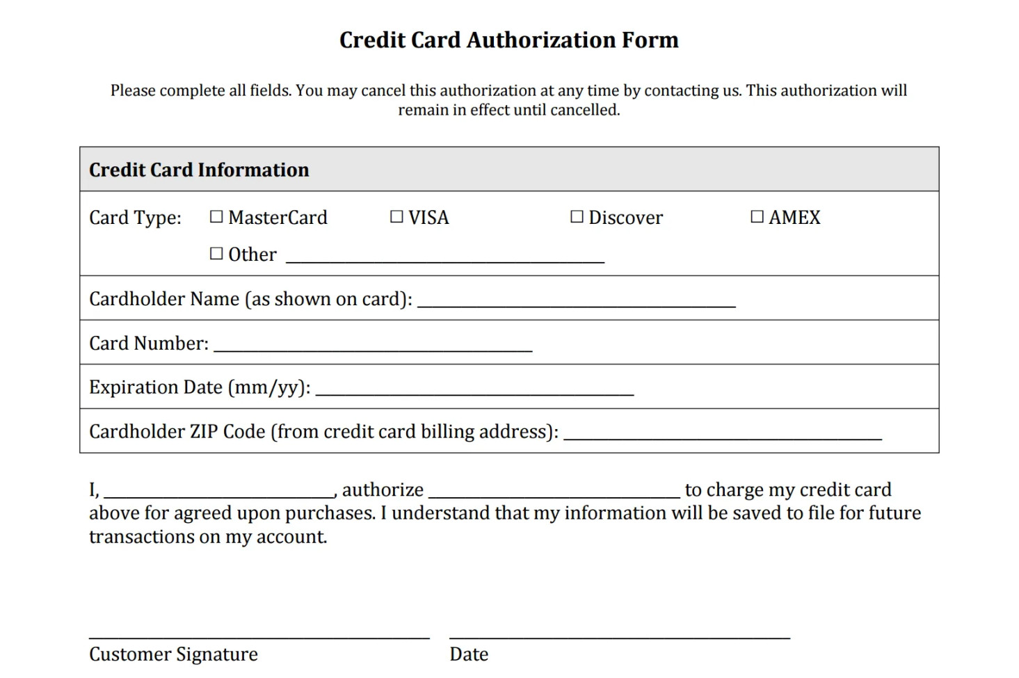 Credit Card Authorization Form Templates [PDF]  Square