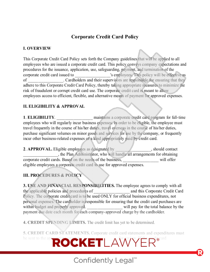 Free Corporate Credit Card Policy Template - Rocket Lawyer