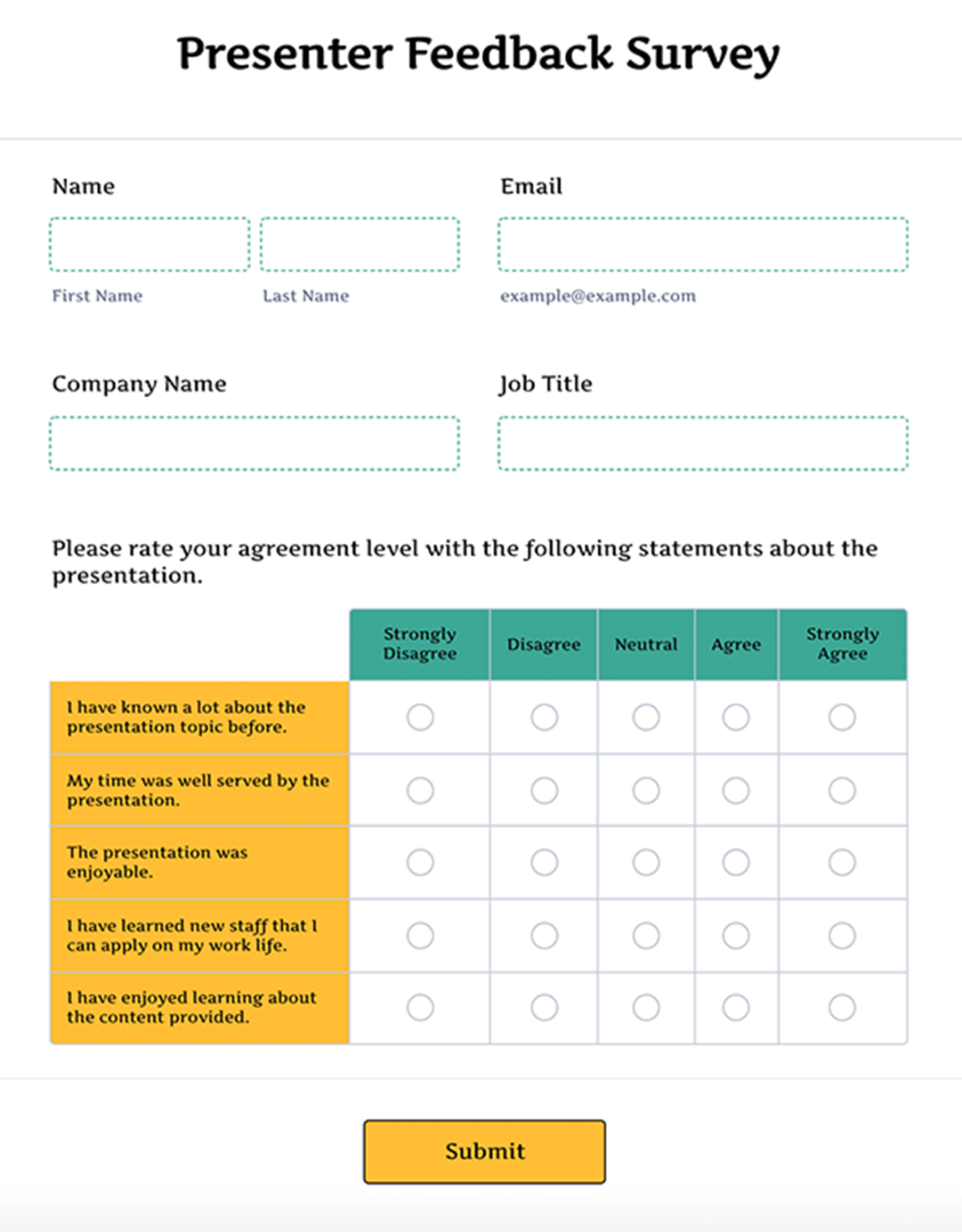 Presentation Feedback Survey & Evaluation Form  Jotform