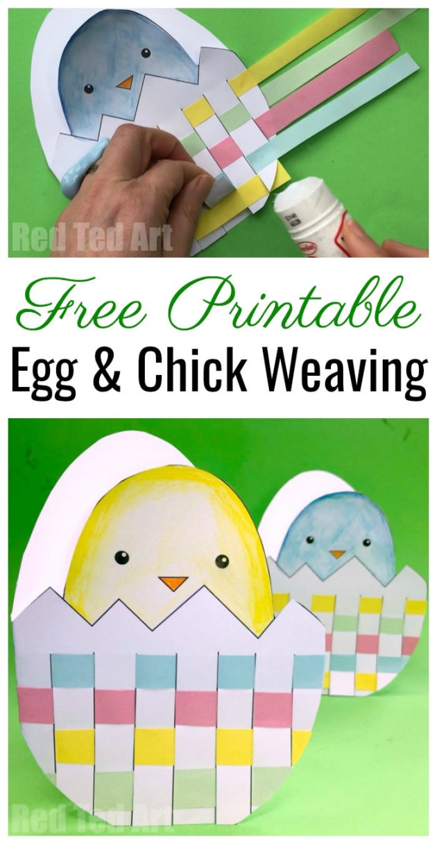 Printable Easter Chick Card with Woven Egg - Red Ted Art