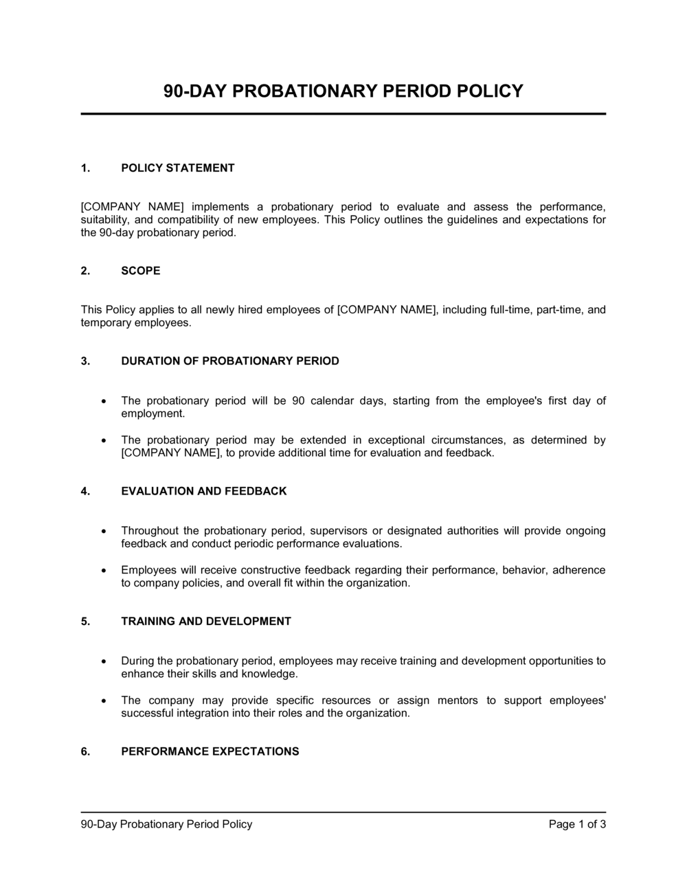 90-day-probationary-period-policy-template