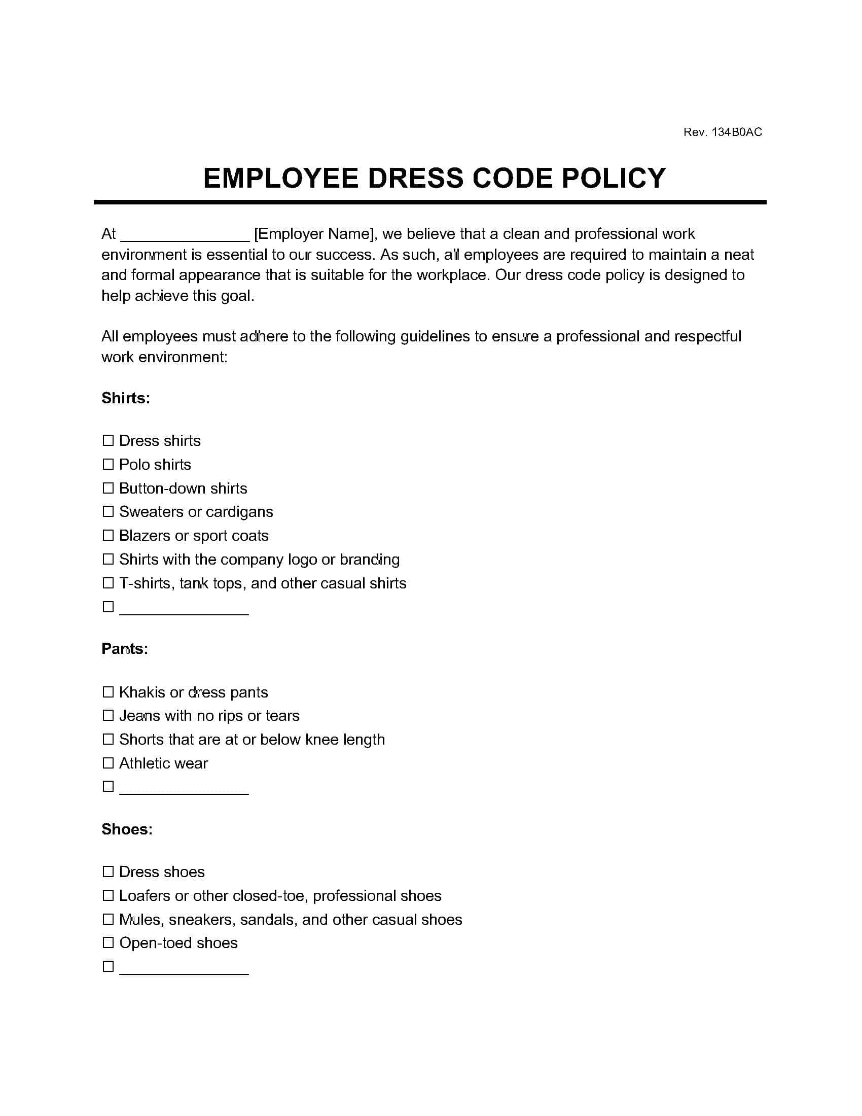 casual-dress-code-policy-template