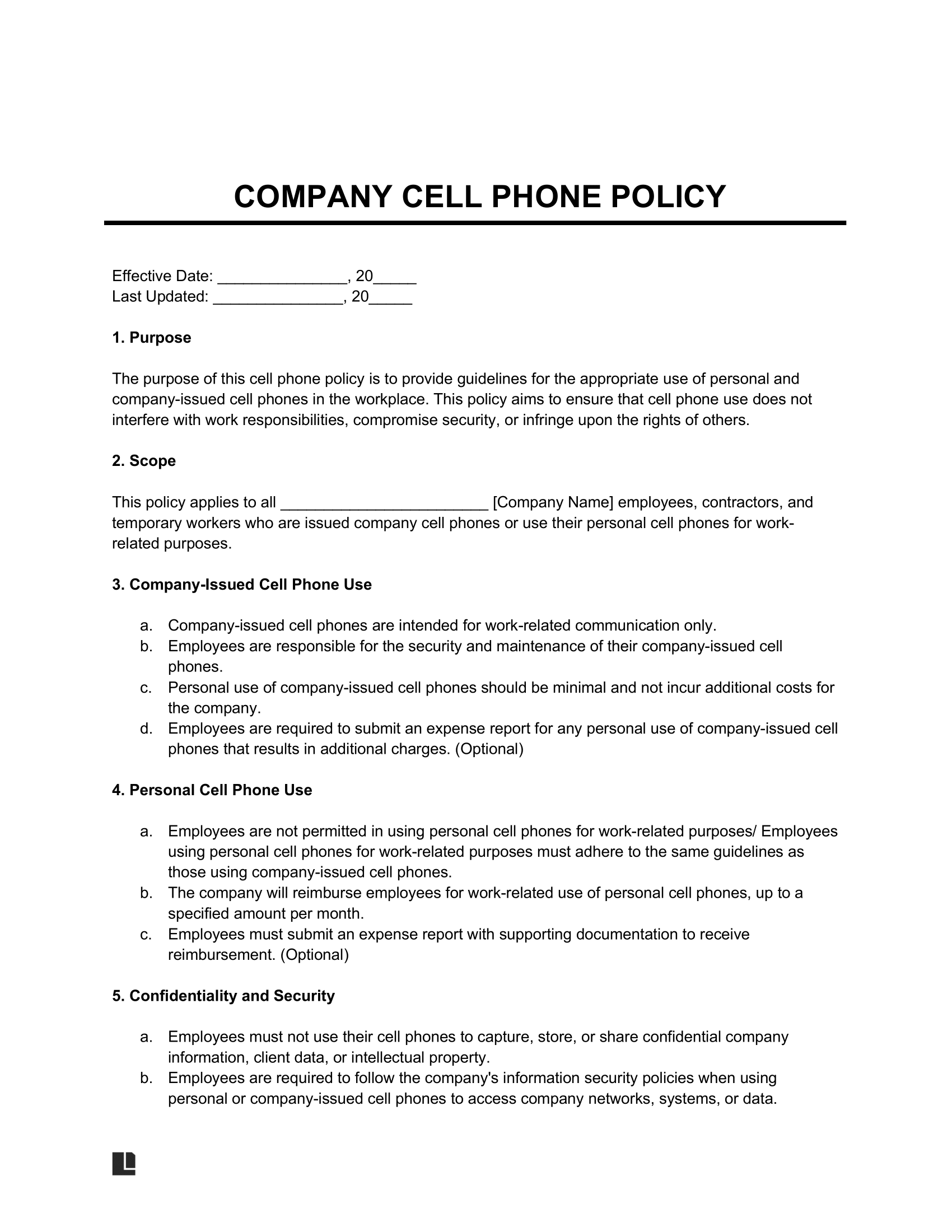 cell-phone-at-work-policy-template