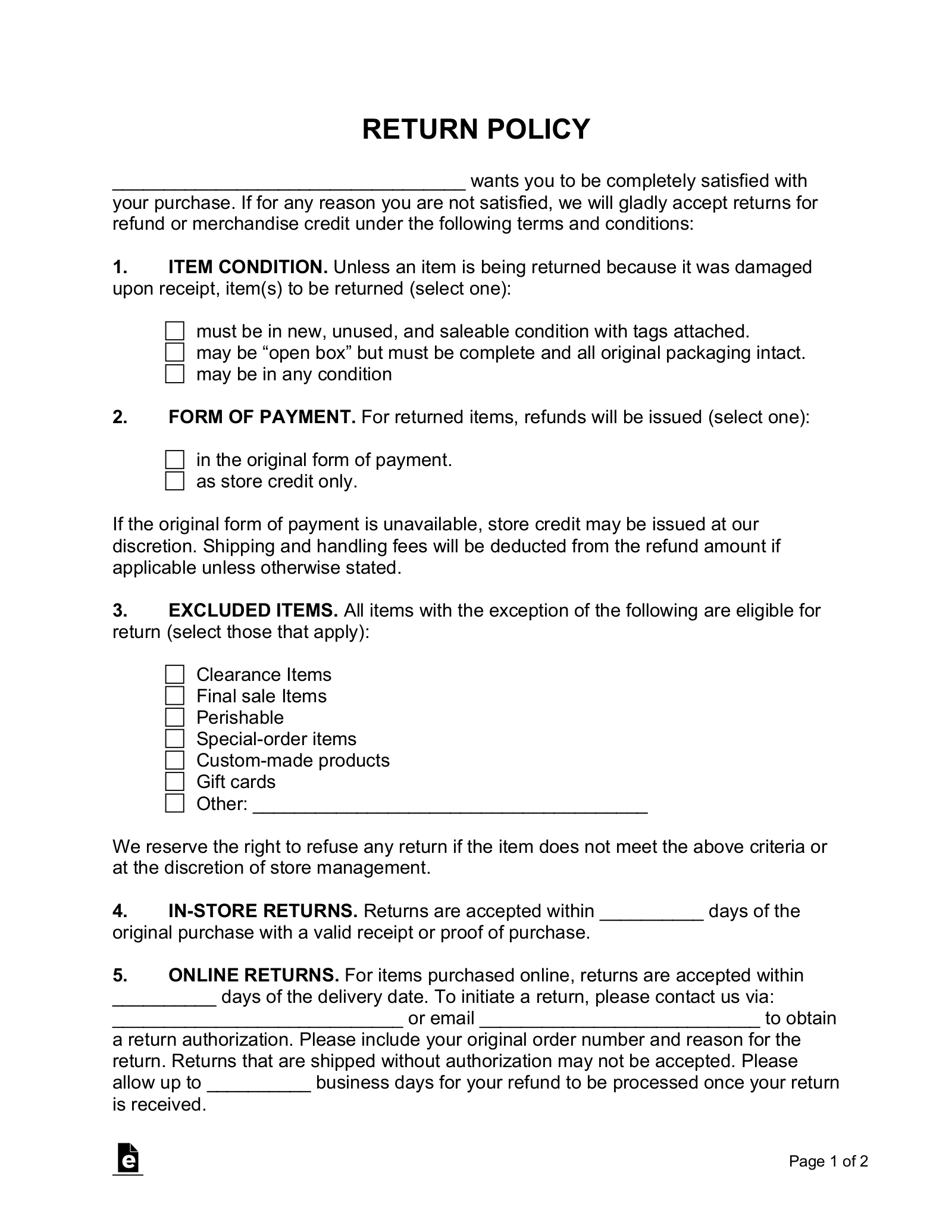 company-uniform-return-policy-template