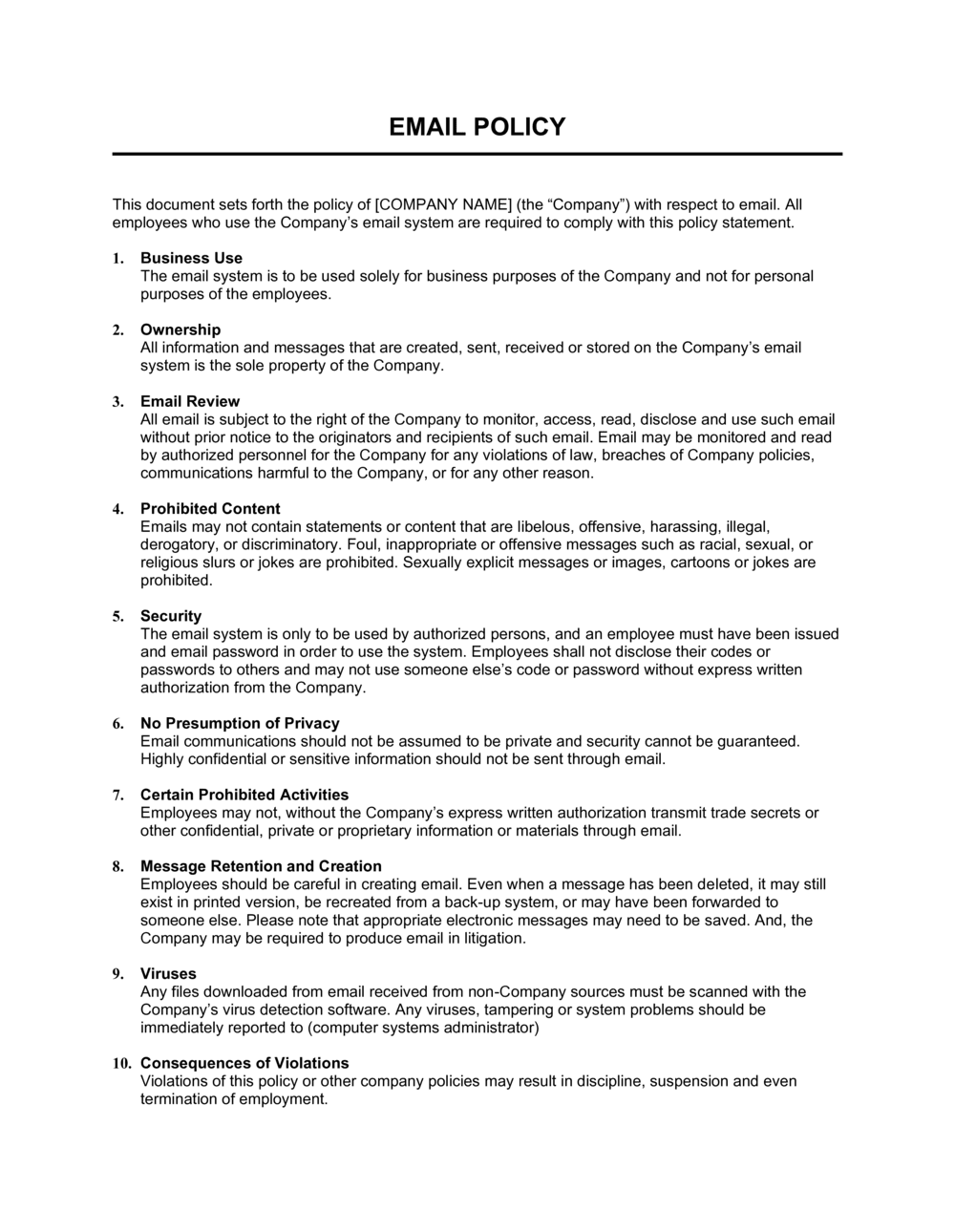 corporate-email-usage-policy-template