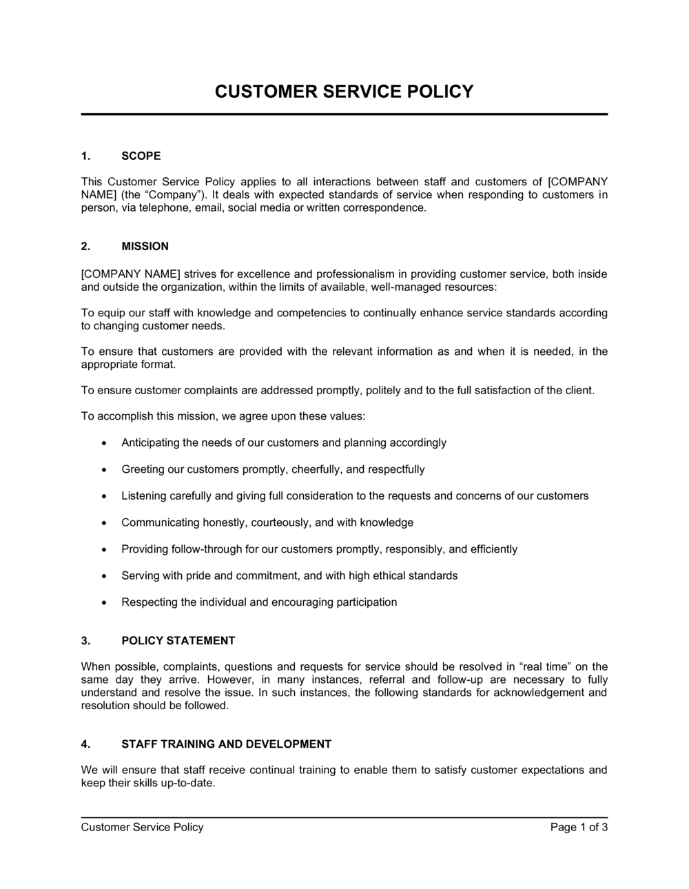 customer-service-policy-template-free