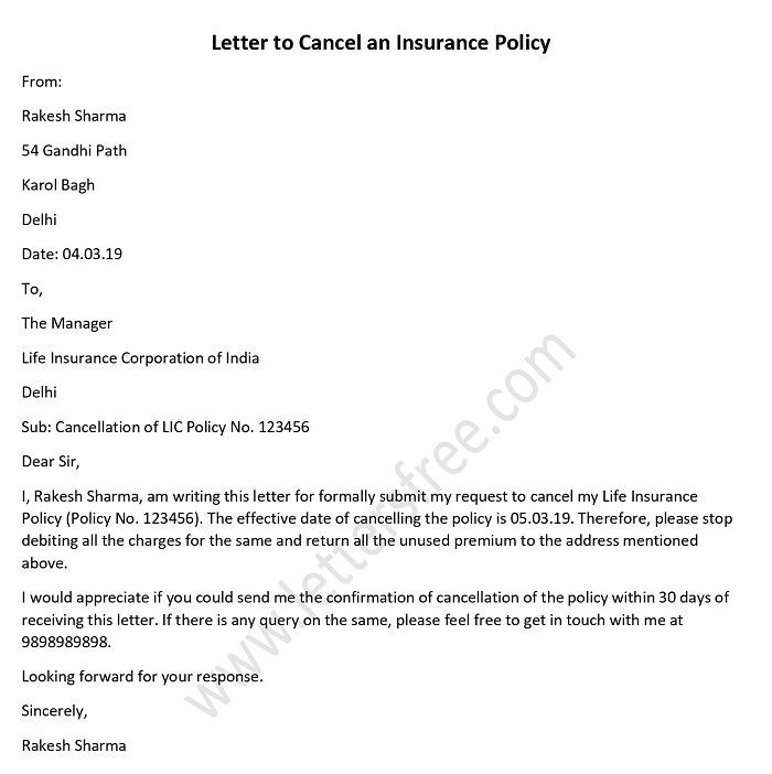letter-to-cancel-insurance-policy-template