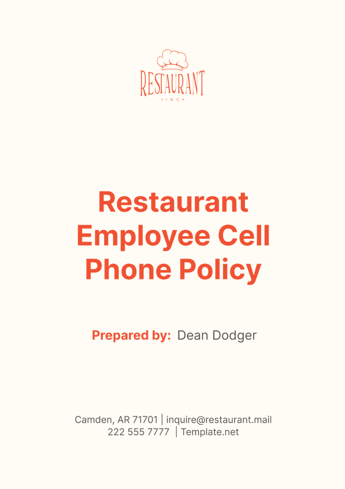 restaurant-employee-cell-phone-policy-template