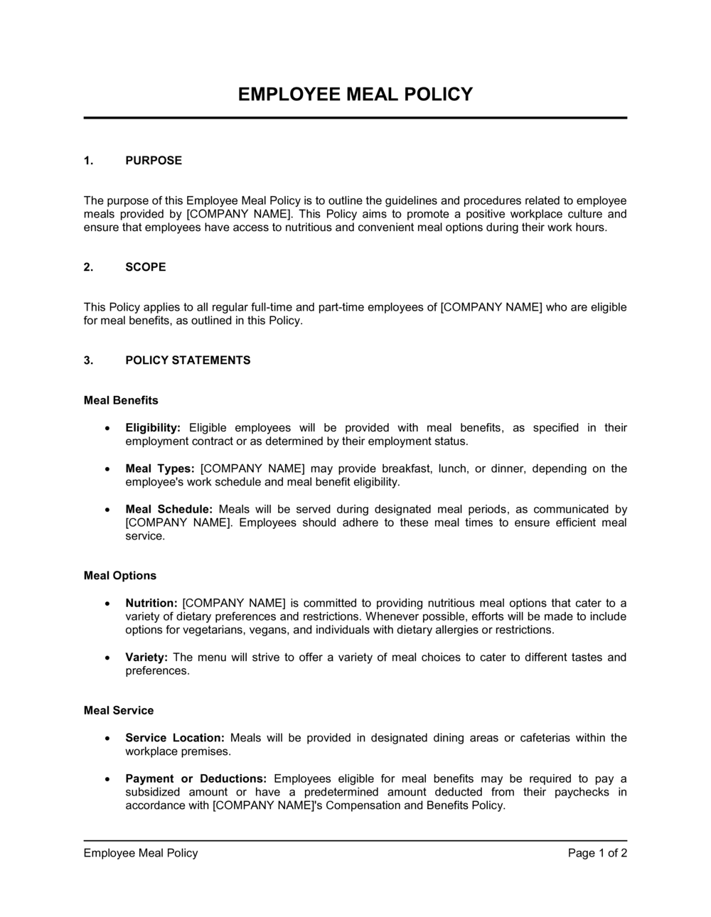 restaurant-employee-meal-policy-template