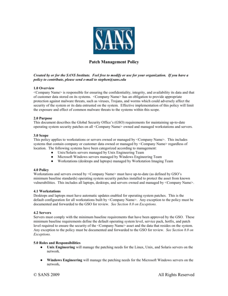 sans-patch-management-policy-template