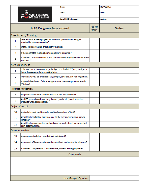 foreign-material-control-program-template