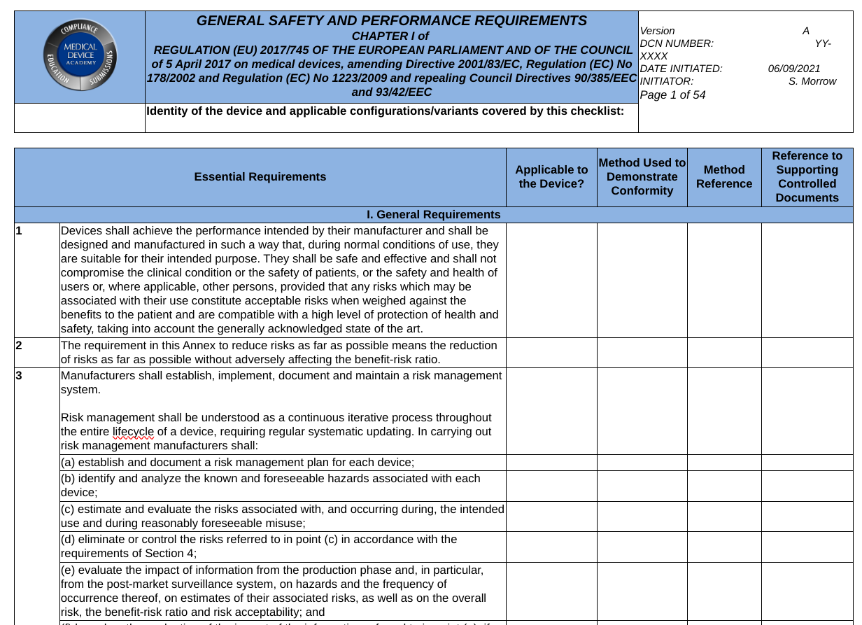 general-safety-and-performance-requirements-checklist-template