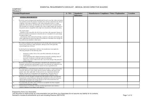 mdd-essential-requirements-checklist-template